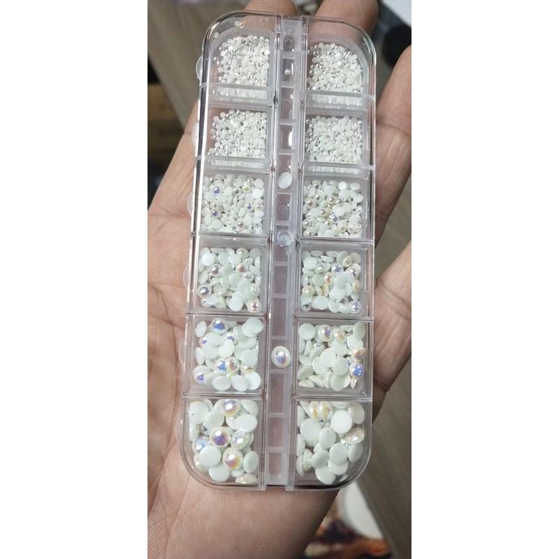 Trai nửa gắn móng mix 12 màu, trân châu chân lưới mix màu