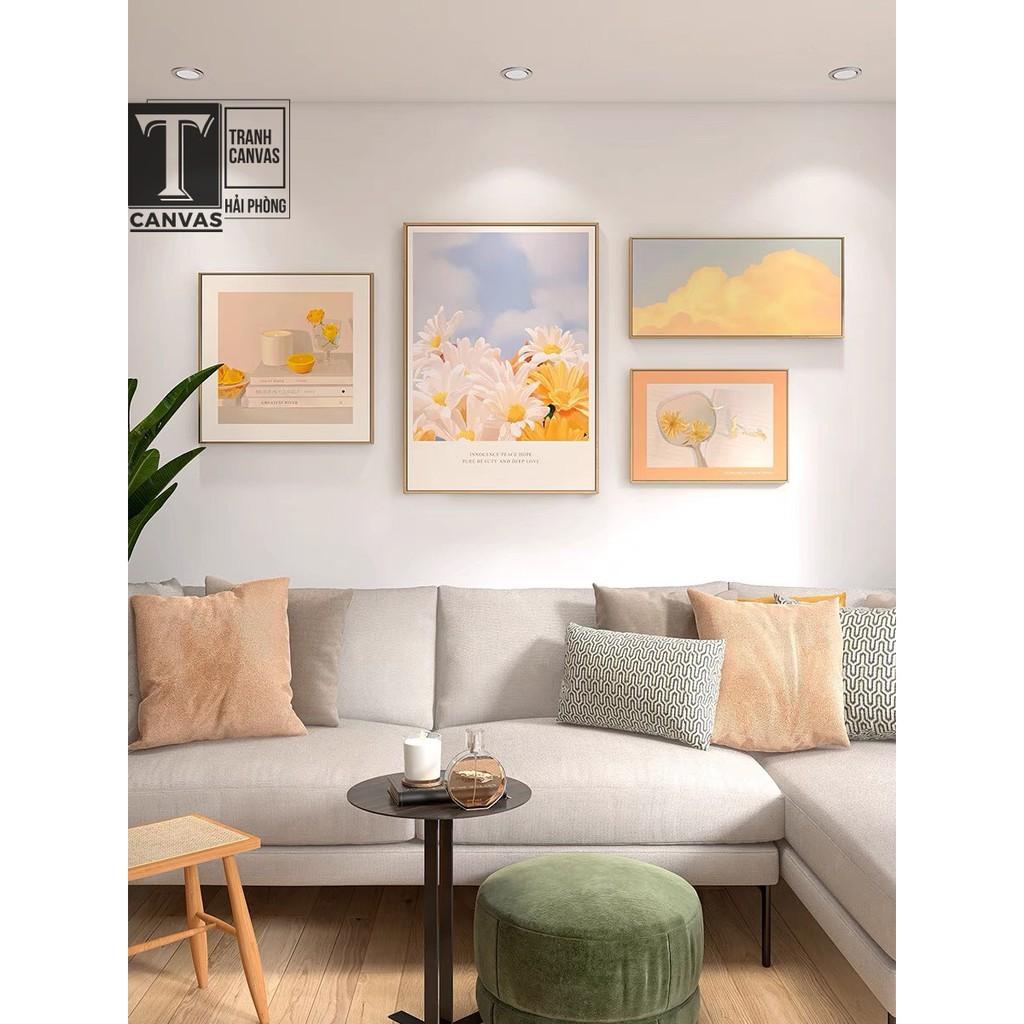 Tranh canvas tràn viền treo tường phòng khách, tranh bông hoa sắc màu H 140-144