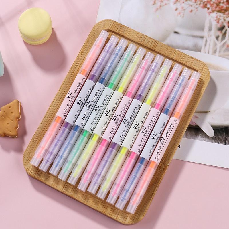 Set 6 bút dạ quang Highlight hai đầu 2 màu dễ thương, Bút highlight pastel 2 đầu nhiều màu - takenotebeta