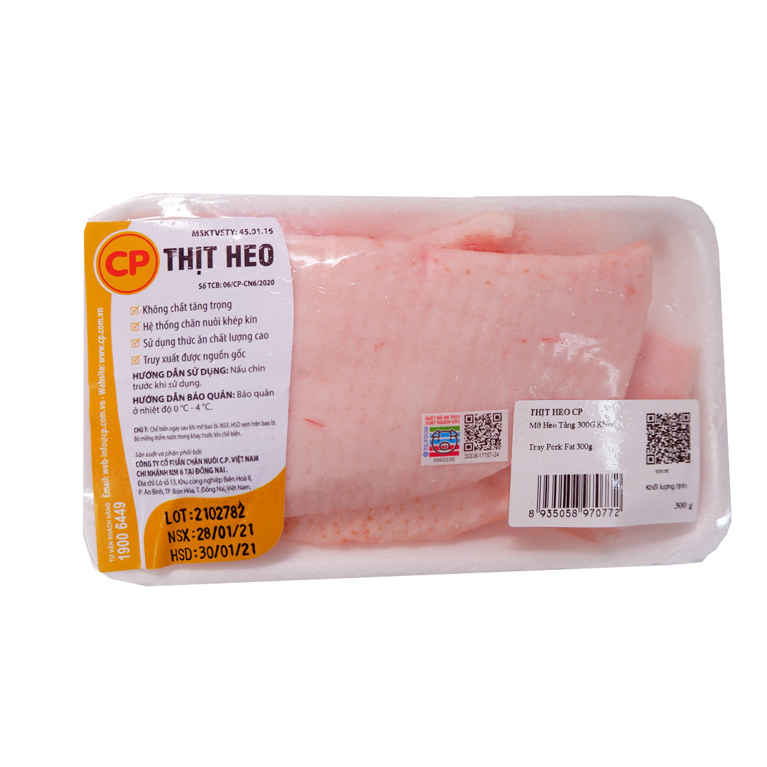 - Mỡ heo tảng CP - Khay 300g