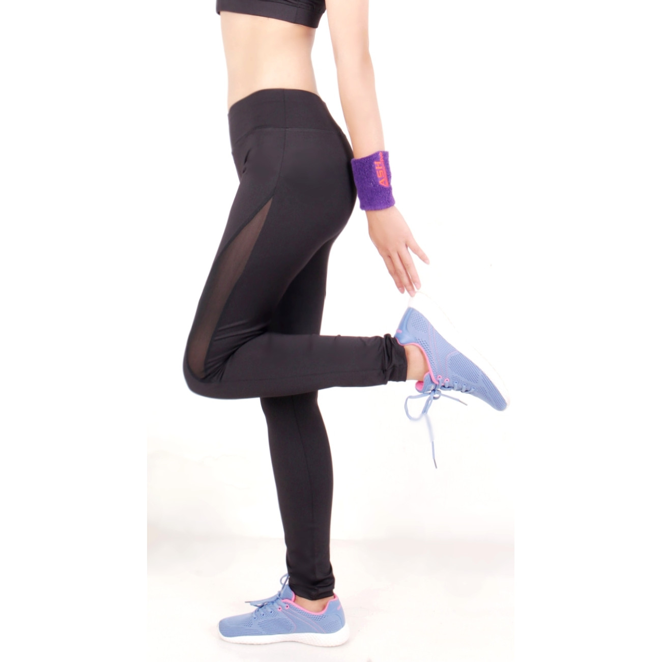 Quần tập legging thể thao nữ dài phối lưới đùi 