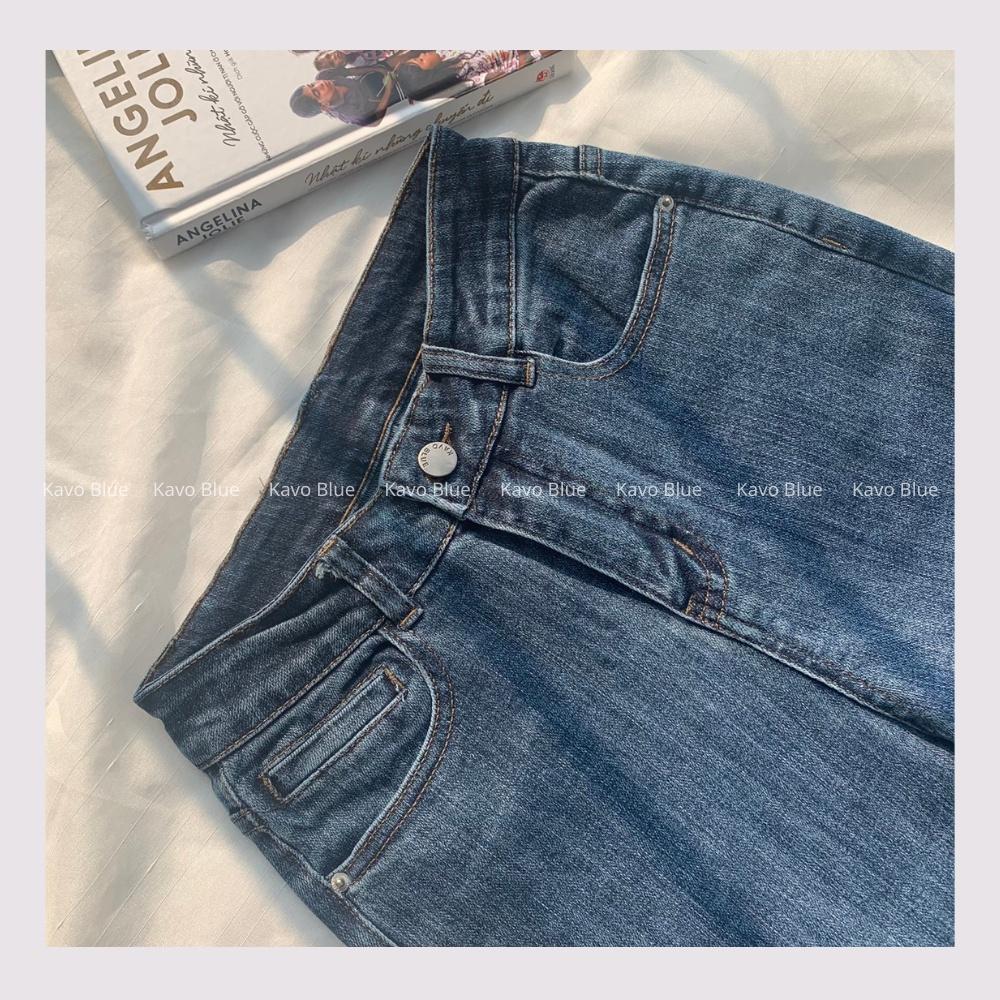 Quần Jeans Nữ Ống Đứng Xẻ Gấu Co Giãn Hàn Quốc KAVO BLUE Tôn Dáng Kéo Dài Chân