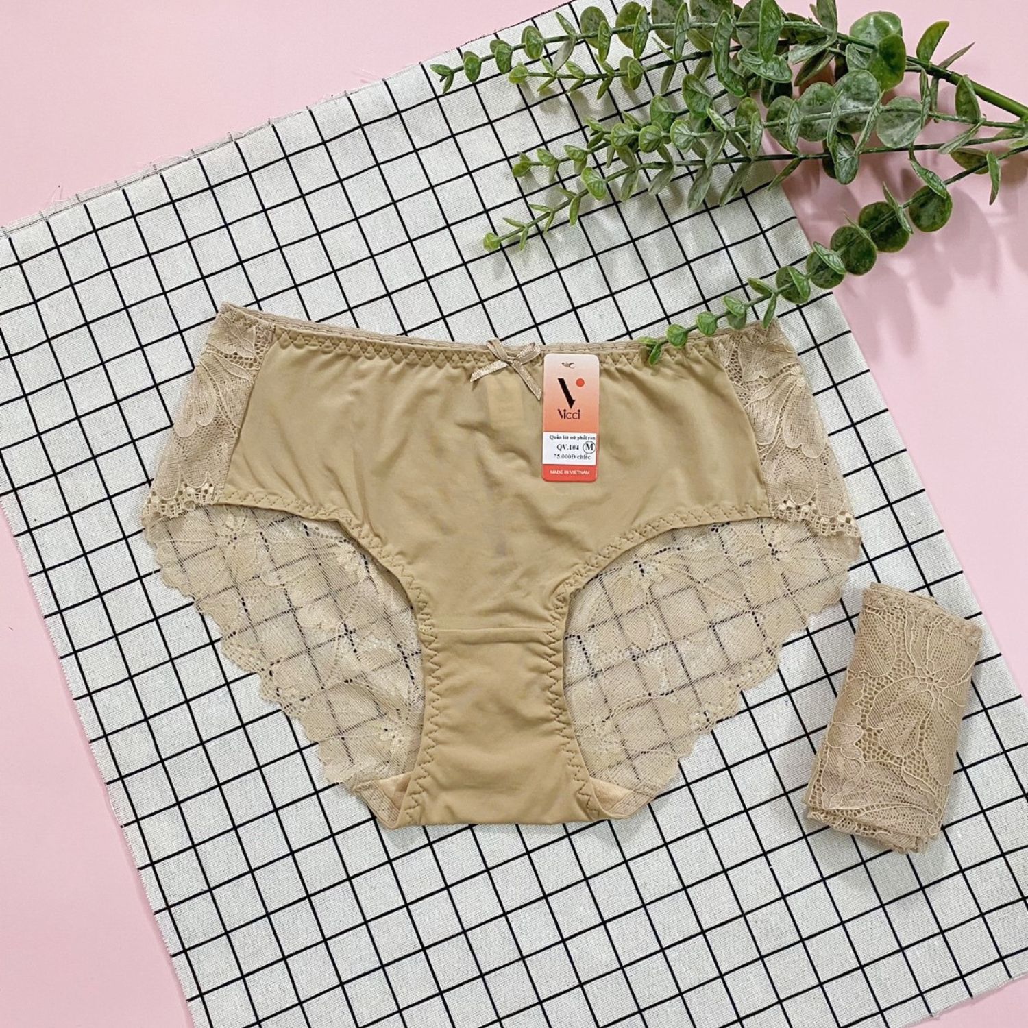 Quần lót nữ thun lạnh phối ren họa tiết Vicci QV.104 mềm mại, sexy, quyến rũ, gợi cảm