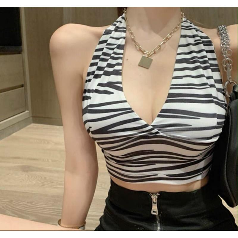 Áo croptop yếm ngựa vằn gợi cảm cổ chữ V