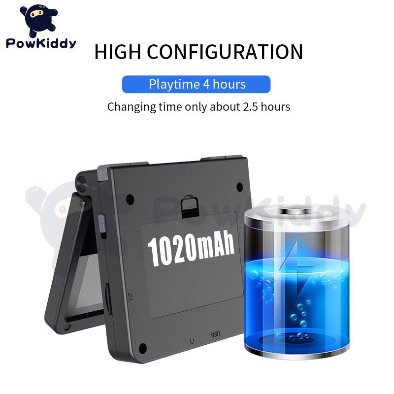 POWKIDDY v90 Phiên bản màu đen Bảng điều khiển cầm tay lật màn hình IPS 3 inch Bảng điều khiển trò chơi hệ thống mở 16 Trình mô phỏng PS1 Quà tặng cho trẻ em Màu sắc: Vàng 16GB
