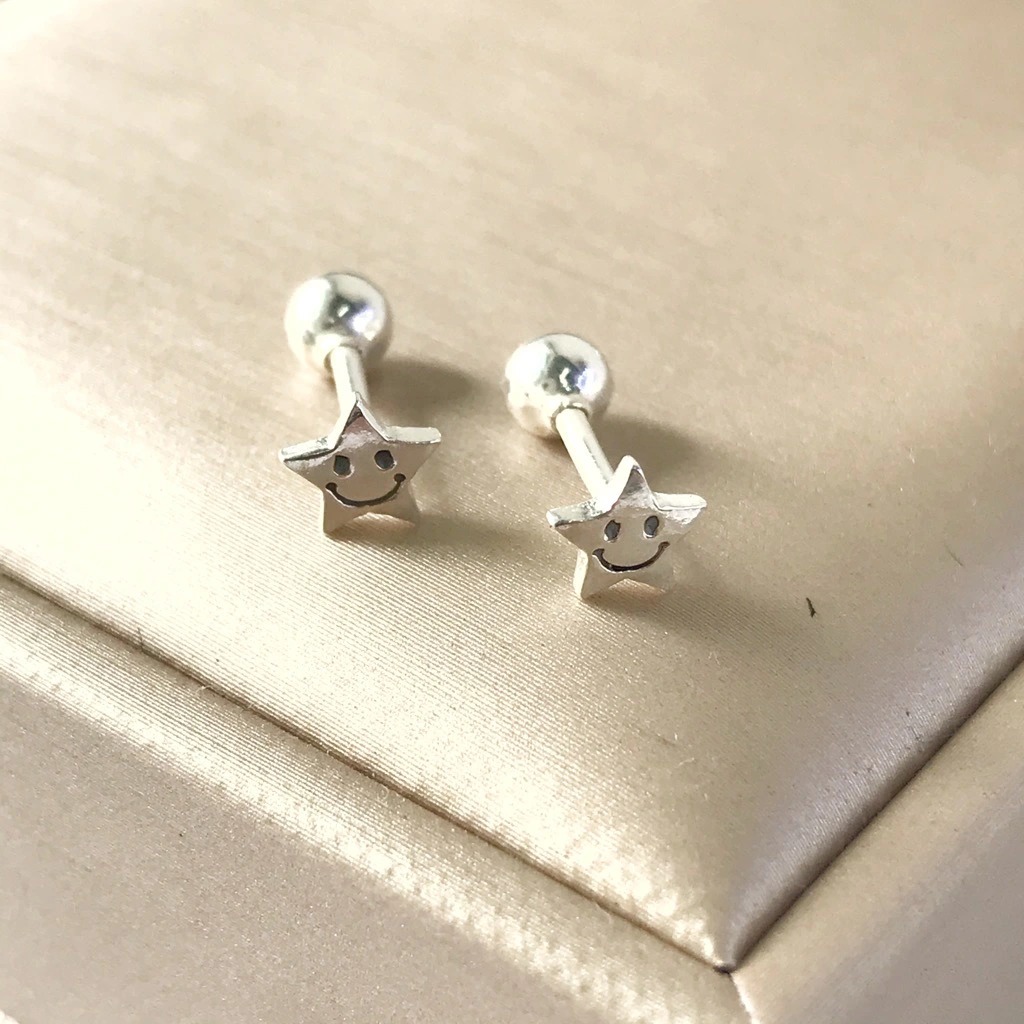 Bông Tai Khuyên Tai Bạc 925 Ngôi Sao Hình Mặt Cười BẠC HIỂU MINH HT361