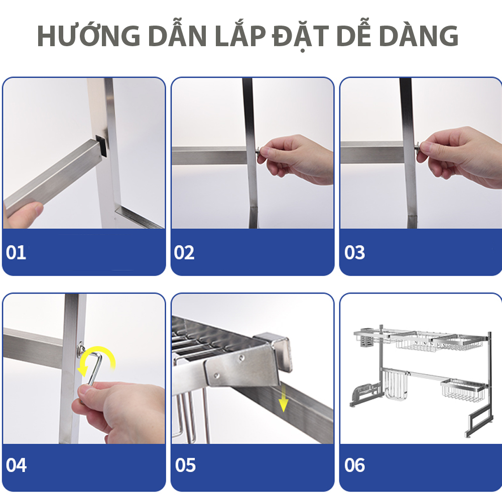 Kệ chén bát - Kệ úp chén trên bồn rửa inox 304 màu trắng kích thước 85 * 32 * 52cm