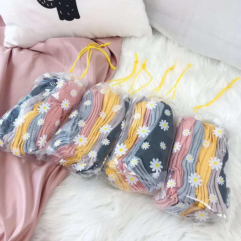 Tất Vớ Trơn Cổ Ngắn Ulzzang Unisex Thêu Hoa Cúc- túi 10 đôi