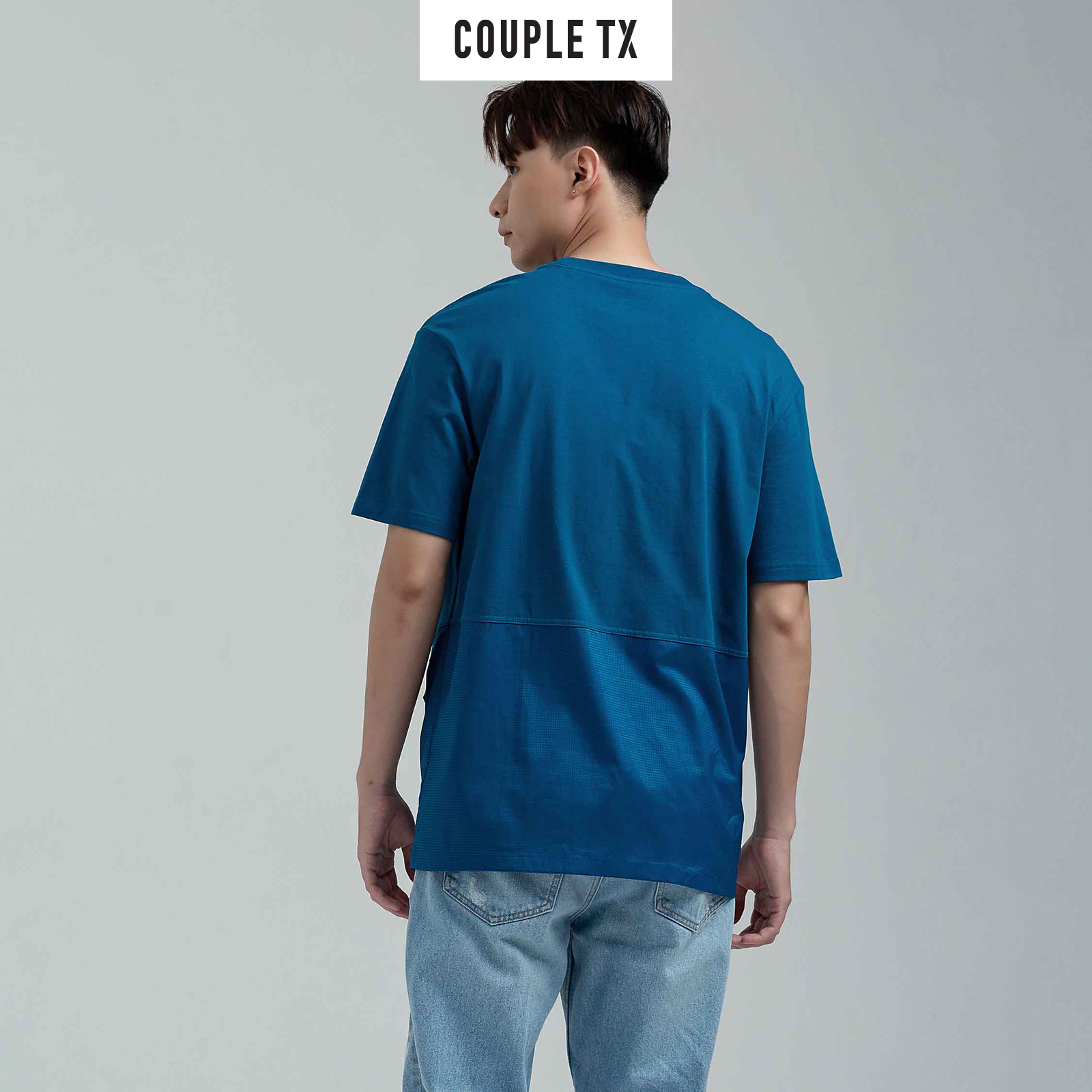 COUPLE TX - Áo thun Nam Cotton Phối dù nửa thân MTS 1164