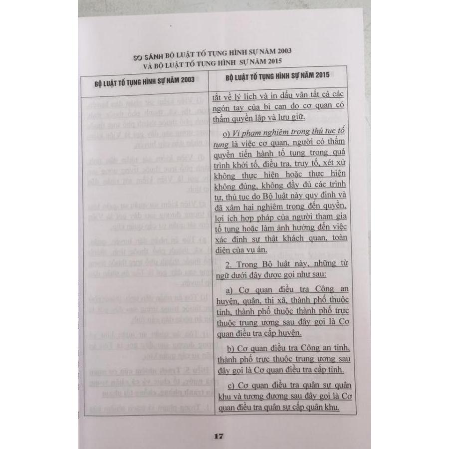 So sánh đối chiếu Bộ luật tố tụng hình sự năm 2003 và Bộ luật tố tụng hình sự 2015