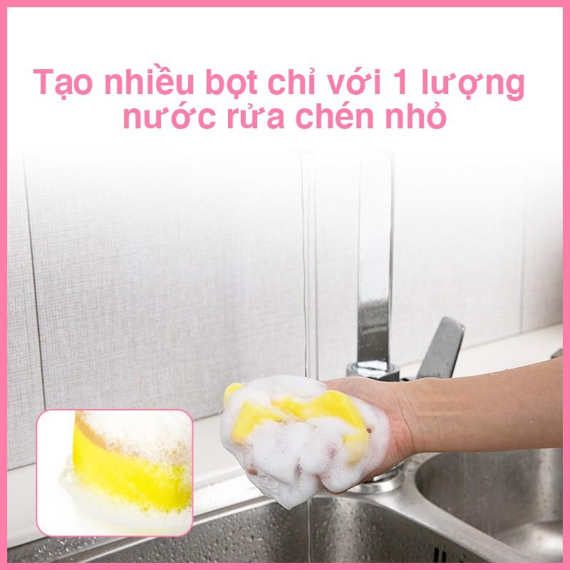 Miếng Bọt Biển Rửa Chén MyJae 2 Mặt, Mút Xốp Rửa Bát Đa Năng Kèm Miếng Nhựa Hít Kê  11.3cm x 7.8cm x 3cm  (2 Miếng/Gói)