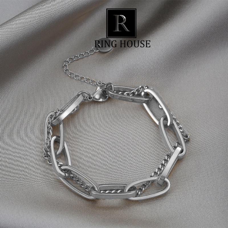 Lắc Tay Vòng Tay Nữ Titan Không Gỉ Dây Xích Double Style 1 Ring House