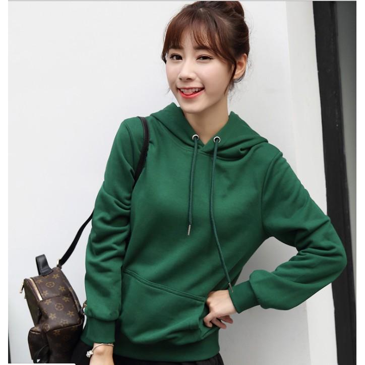 Áo hoodie Nỉ trơn form rộng màu xanh lá xậm Áo Khoác Hoodie Form Rộng Tay Dài của Hàn Quốc Chất Nỉ Bông Mới 2019-áo Hoodie hàn quốc