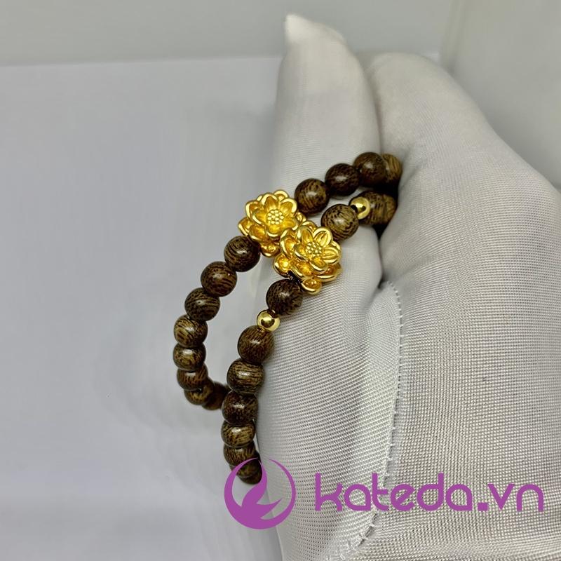 Vòng trầm tốc mix charm sen bạc S999 mạ vàng