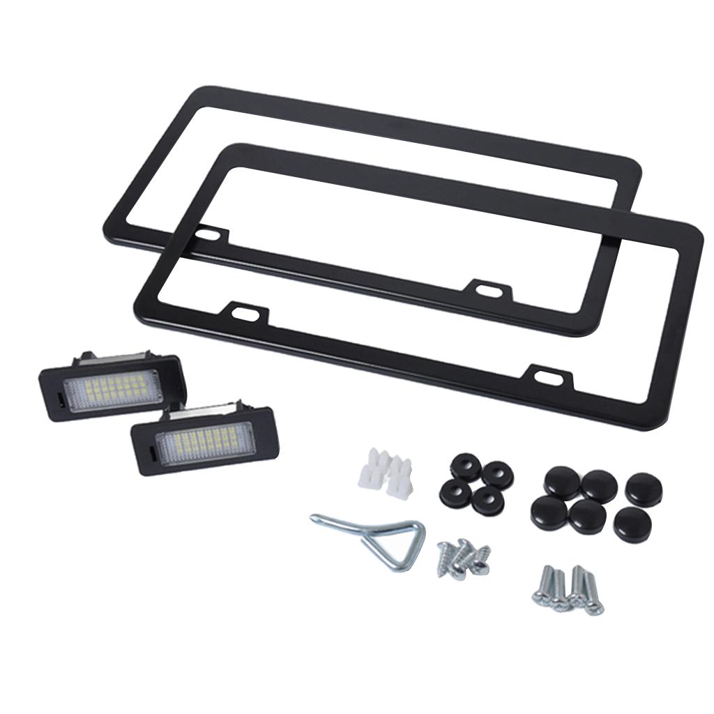 Black Vehicle License Plate Lamp Refitting Kit + 2pcs LED License Number Plate Lights for BMW E39 E82 E92 E93
