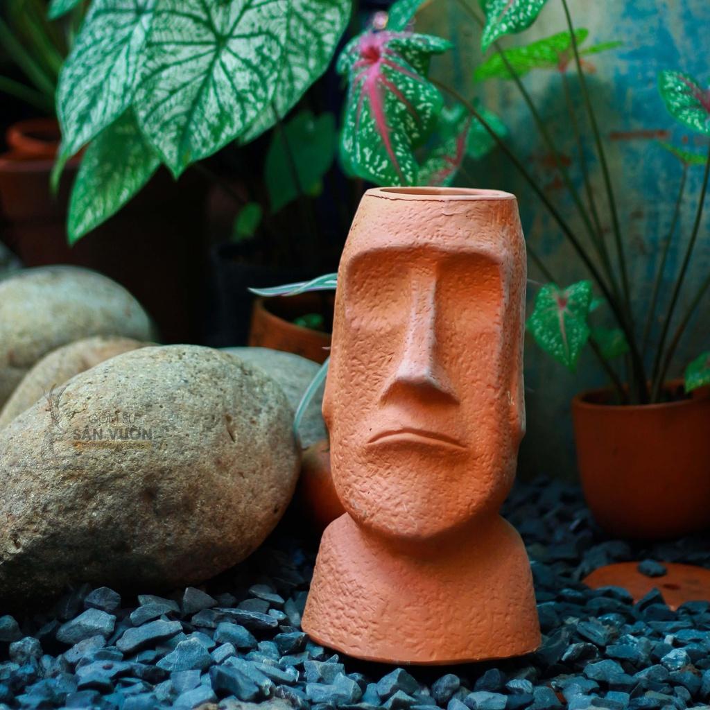 Chậu Gốm Đất Nung hình Tượng Thần Moia  M14xC35cm