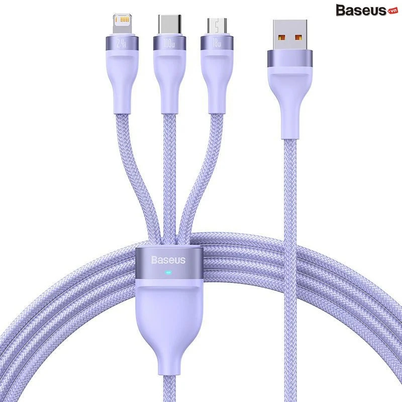 Cáp Sạc 3 Đầu Công Suất Cao Baseus Flash Series Ⅱ One-for-three Fast Charging Data Cable 100W - hàng chính hãng