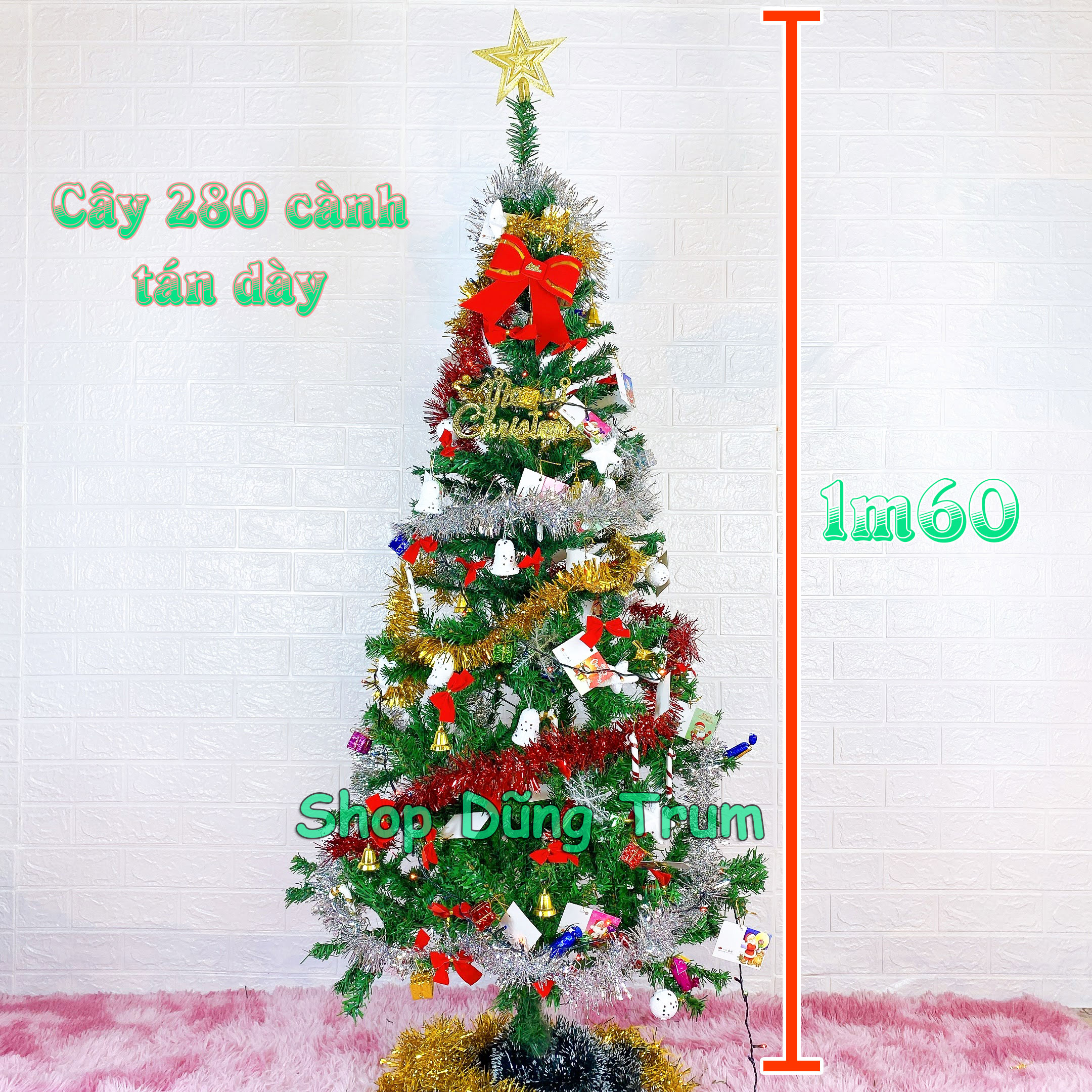 Cây Thông NOEL 126 Phụ Kiện 280 Cành 1m5 Trang Trí Giáng Sinh Cực Đẹp