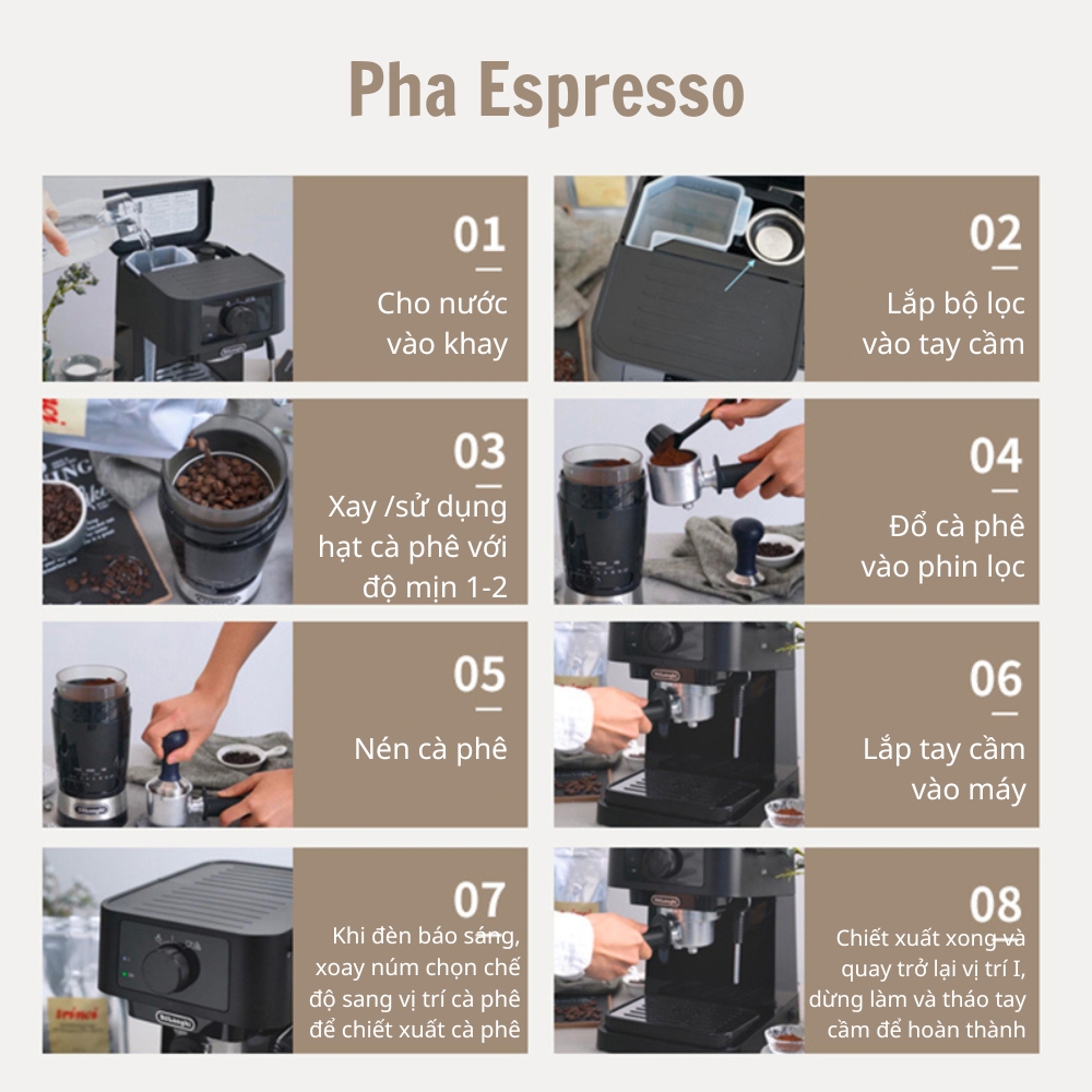 Máy pha cà phê Espresso Delonghi EC235.BK công suất 1100W đánh bọt sữa, tạo lớp kem capuchino, Latte - Hàng nhập khẩu