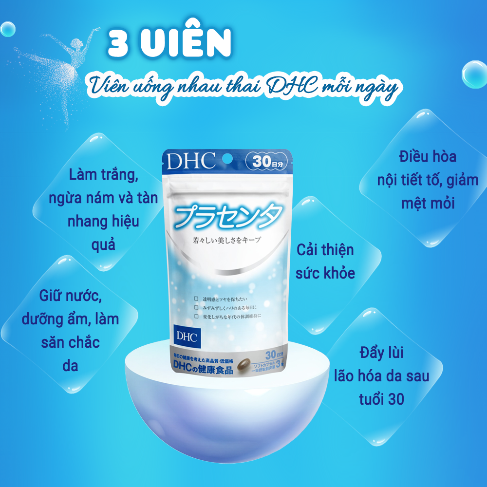 Viên uống nhau thai DHC Placenta Nhật Bản thực phẩm chức năng làm đẹp da ngăn ngừa lão hóa cải thiện sức khỏe gói 30 ngày JN-DHC-PLA30