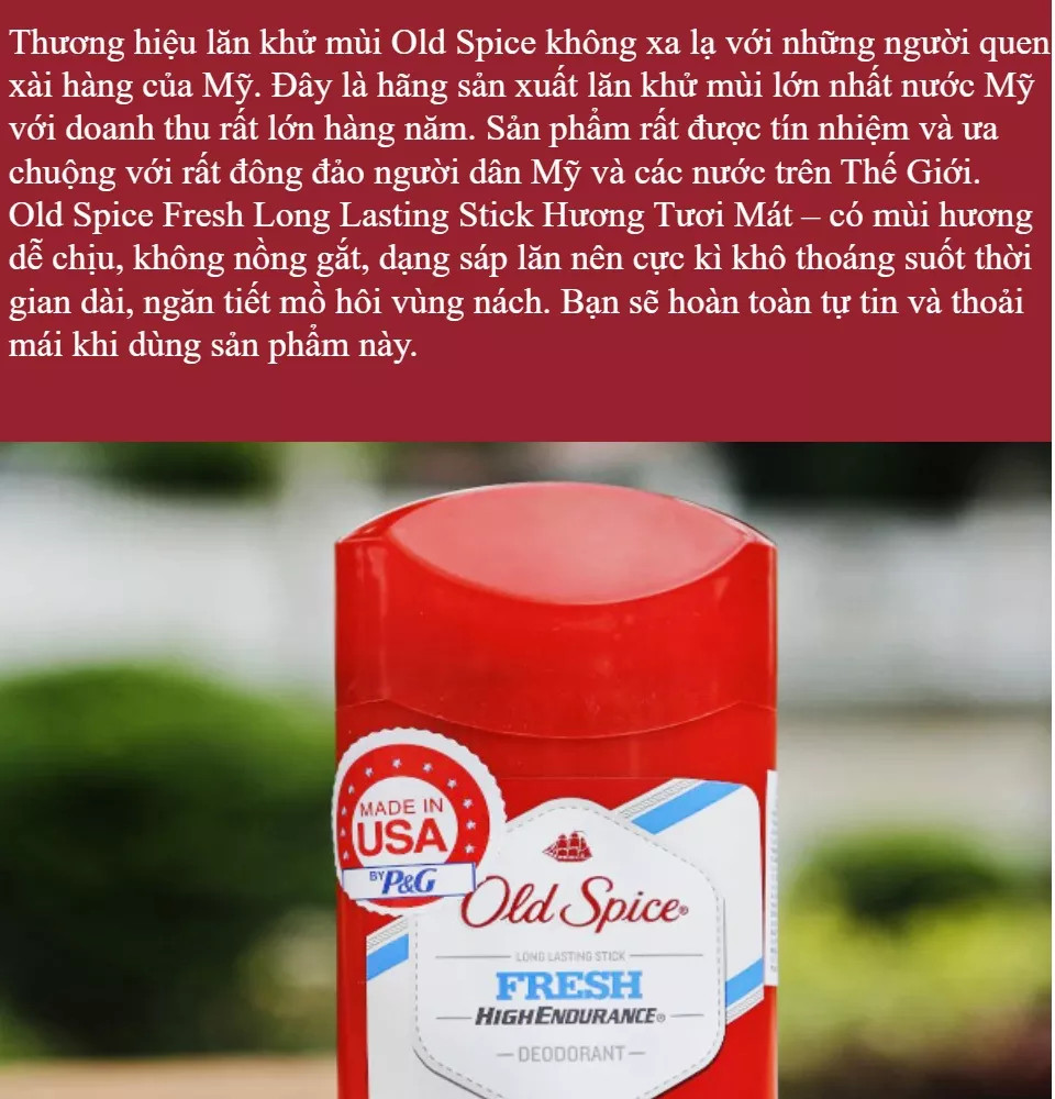 Lăn Khử Mùi Cho Nam Hương Tươi Mát Old Spice FRESH 85g