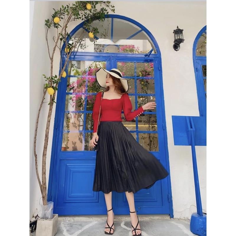 S394 chân váy xếp ly trơn bảng màu pastel