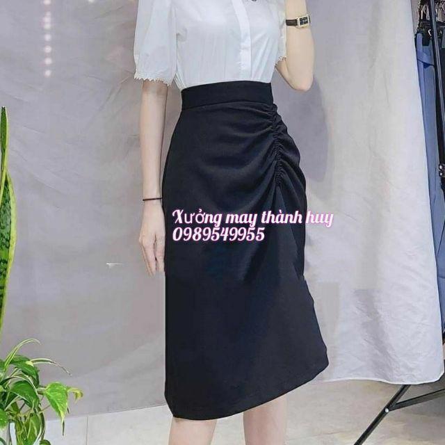 Chân váy nữ dáng dài midi xẻ trước