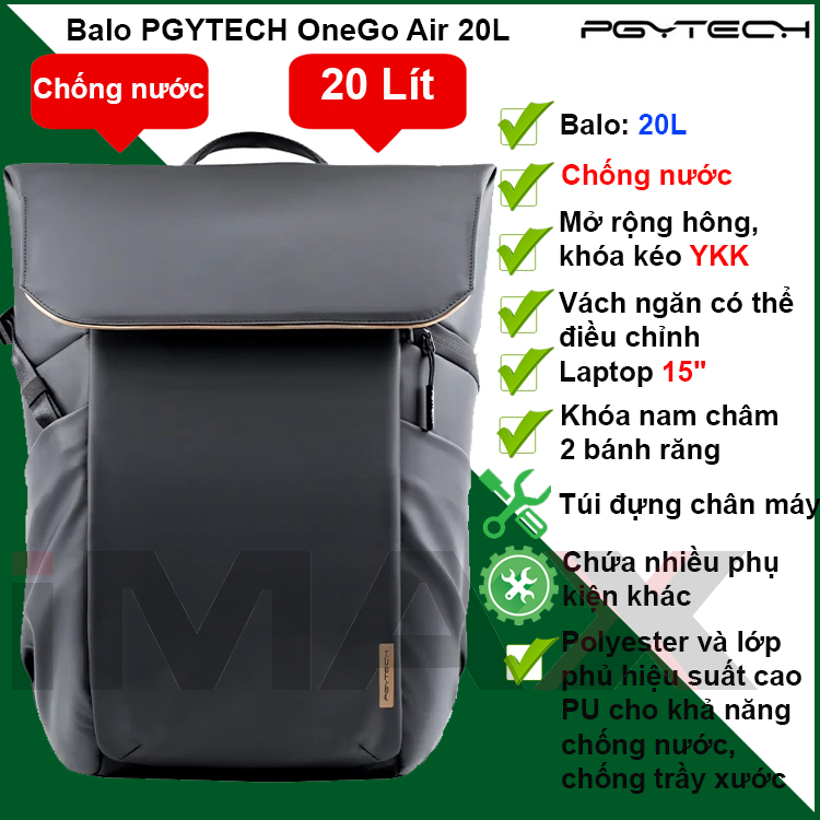 Balo máy ảnh PGYTECH OneGo Air 20L (Obsidian Black) - Hàng chính hãng