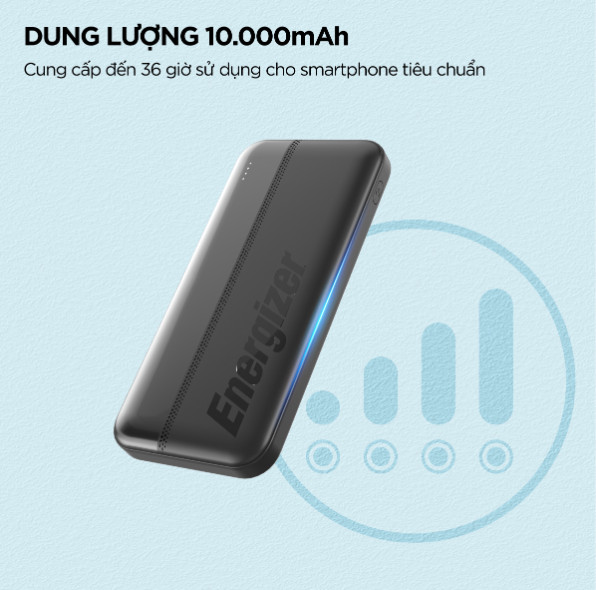 Pin sạc dự phòng cao cấp Energizer UE10050CCBK 10000mAh - Sạc Nhanh PD - BH 12 tháng
