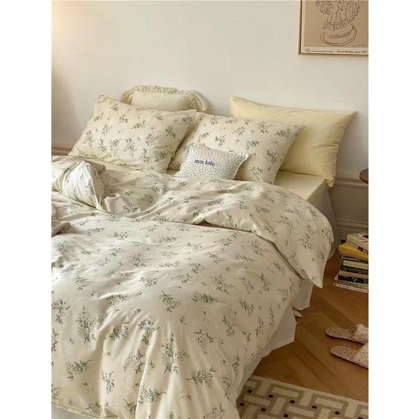 Set Chăn Ga Gối Cotton Living 100%cotton Hàng Nhập Khẩu Hoa Nhí Vintage Nhẹ Nhàng
