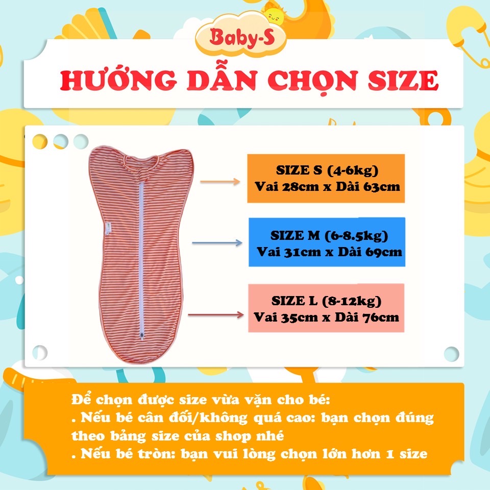 Nhộng chũn cho bé sơ sinh chất vải thun cotton 4 chiều cao cấp có khóa kéo 2 chiều giúp bé ngủ ngon Baby-S – SSS002