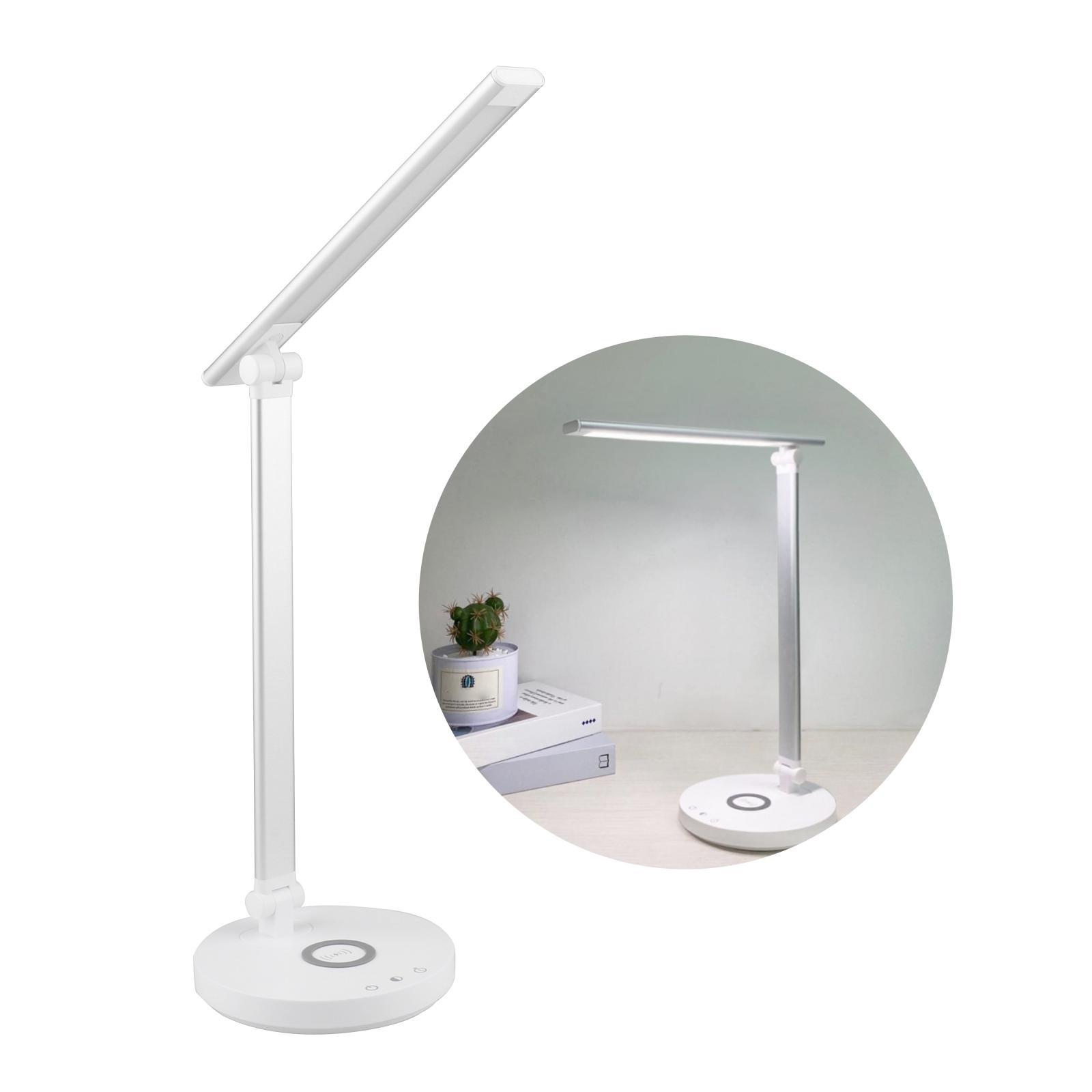 LED Desk Lamp with USB Charging Ports and Wireless Charger - 5 Adjustable Brightness Levels, Touch/Timer Function Reading Light