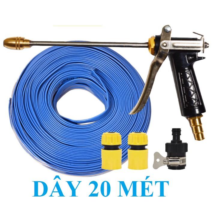 Bộ dây vòi xịt nước rửa xe, tưới cây . tăng áp 3 lần, loại 20m 206318 đầu đồng,cút,nối đen+ tặng đai