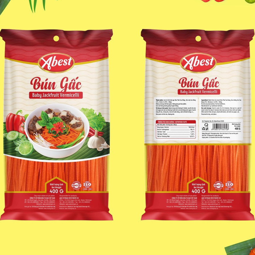 Bún gấc ABEST / Khối lượng 400G / Bún khô hữu cơ /Làm từ gấc nếp  cao bằng