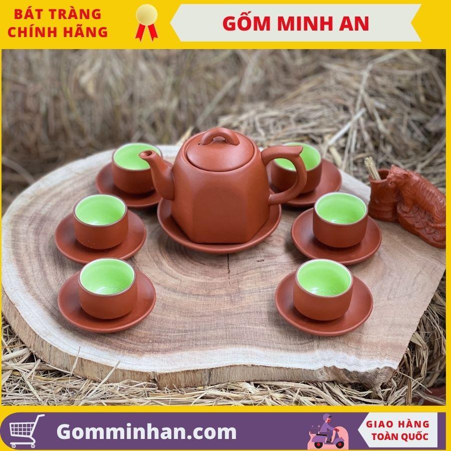 Ấm chén tử sa ấm chén đất đỏ gốm Minh An Bát Tràng, dáng ấm lục giác