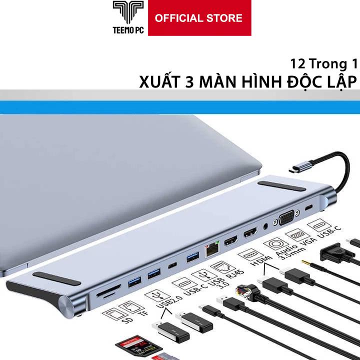 Bộ HUB TEEMO PC Chia 12 Cổng USB Type C To HDMI PD Xuất 3 Màn Hình Dùng Cho Laptop Macbook IPad Điện Thoại TW12E Hàng Chính Hãng