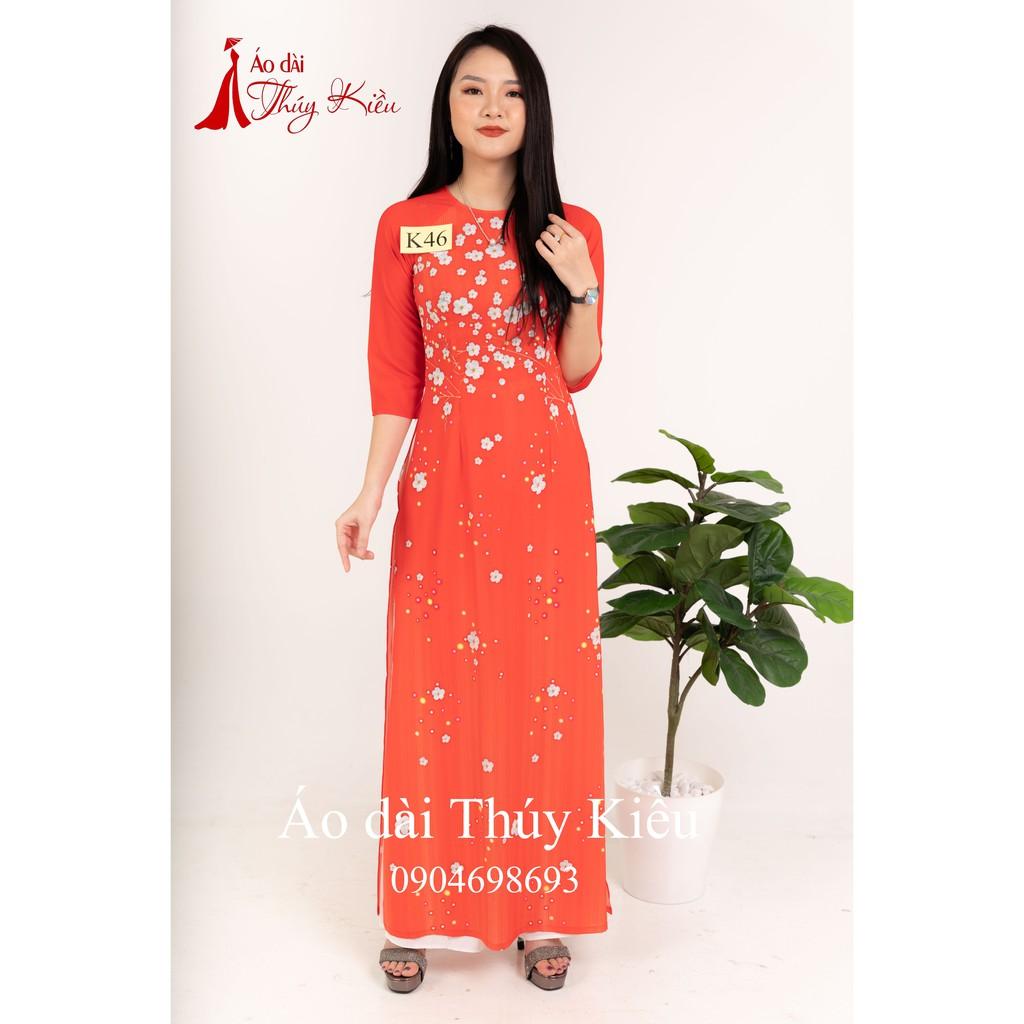 Áo dài truyền thống thiết kế may sẵn tết cách tân nữ nền đỏ hoa nhí K46 Thúy Kiều mềm mại co giãn áo dài giá rẻ