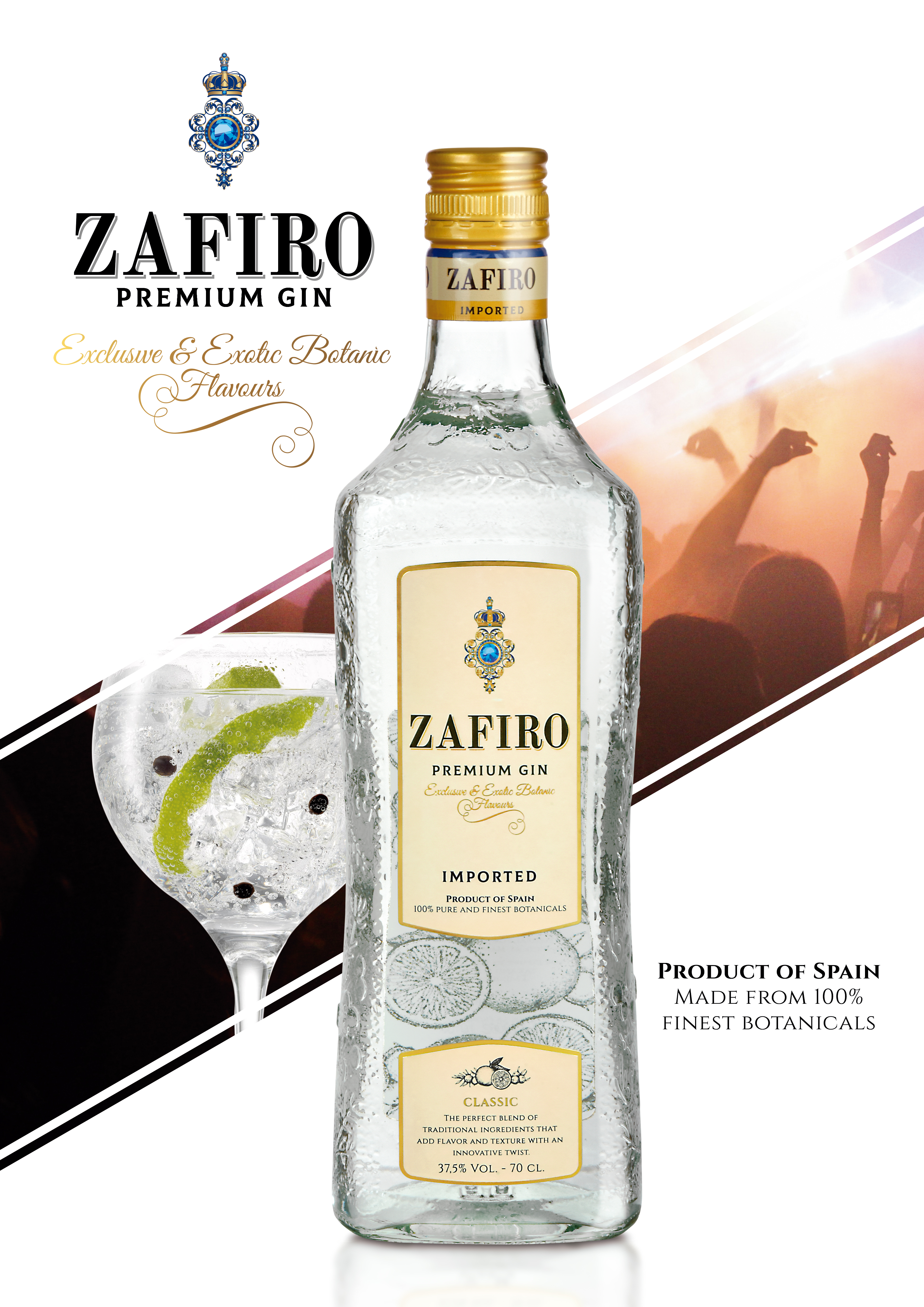 [Made in Spain] Rượu Gin Tây Ban Nha Zafiro Premium Classic 37.5% 700ml