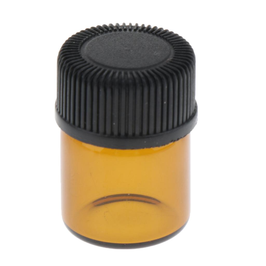 300x Amber Glass Essential Oil Bottle With Orifice Reducer Black Caps 1ml