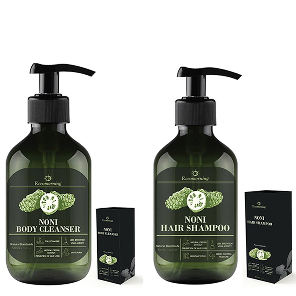 Combo Dầu Gội &amp; Sữa Tắm Chiết Xuất Trái Nhàu Eccomorning 500ml/Chai - Natural Handmade Noni Body Cleanser &amp; Hair Shampoo