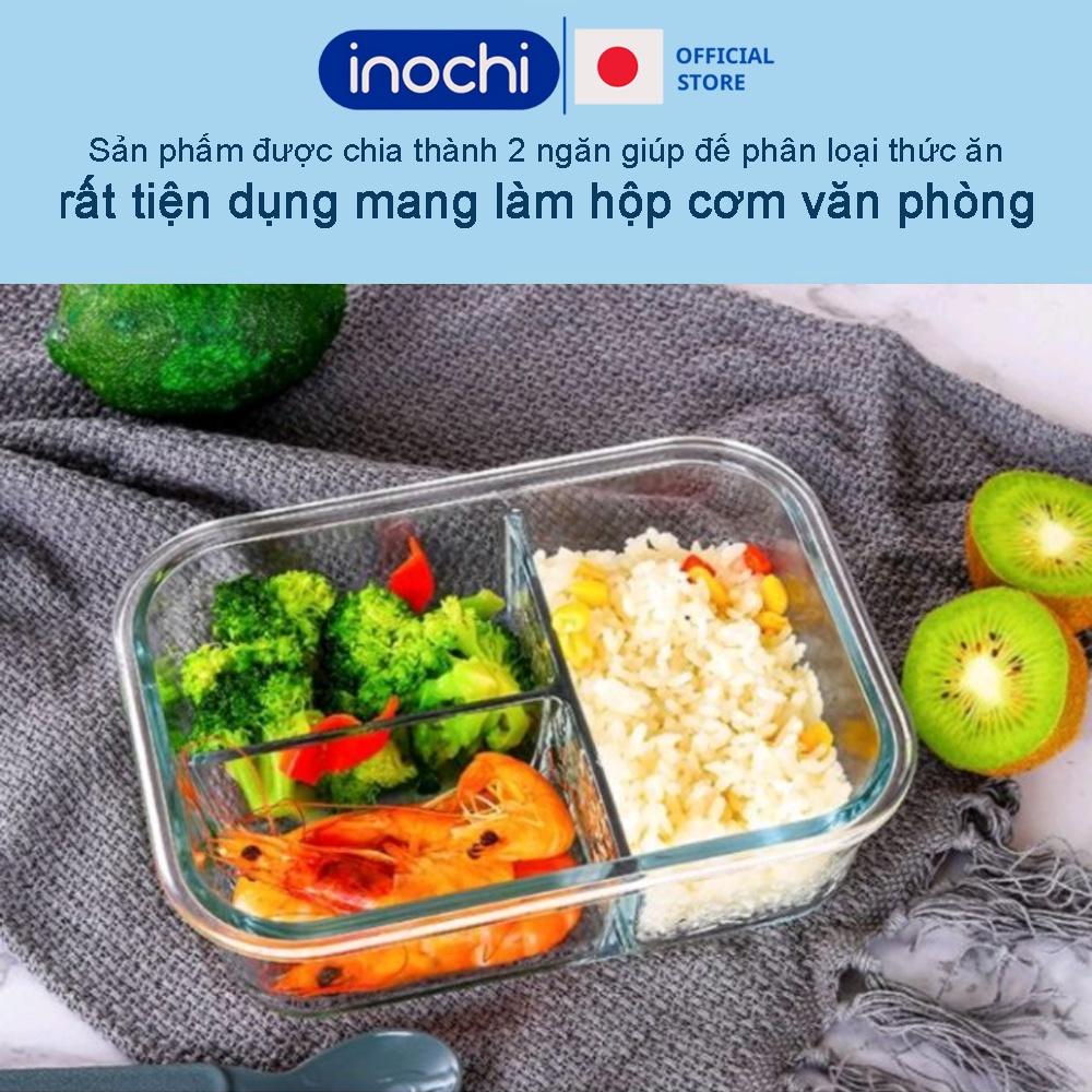 Thố thủy tinh Hộp đựng thực phẩm 2 ngăn nikko inochi hộp cơm thủy tinh chia ngăn cao cấp bảo quản đồ ăn thực phẩm