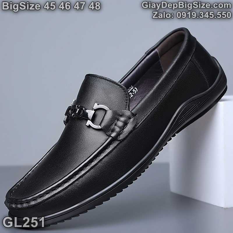 Giày mọi xỏ da thật, giày lười cỡ lớn 45 46 47 48 cho nam cao to chân ú bè. Big size slip-on shoes for wide feet