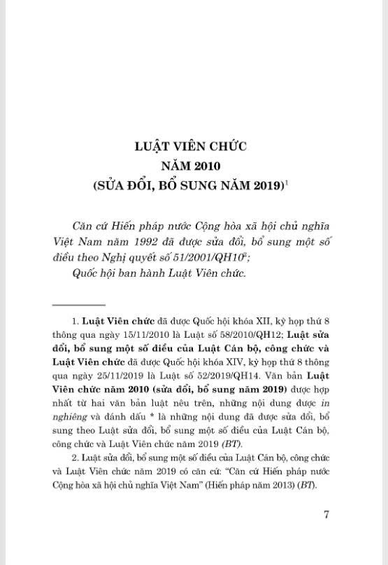 Luật Viên Chức Năm 2010 (Sửa Đổi, Bổ Sung Năm 2019)