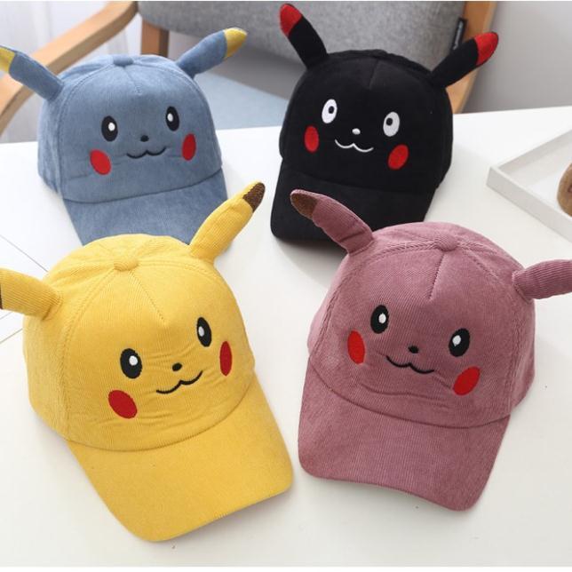 Nón Lưỡi Trai Pikachu, Mũ Tai Bèo Pikachu Dễ Thương Cho Bé Từ 1-2 Tuổi Chất Vải Nhung Mềm Mại