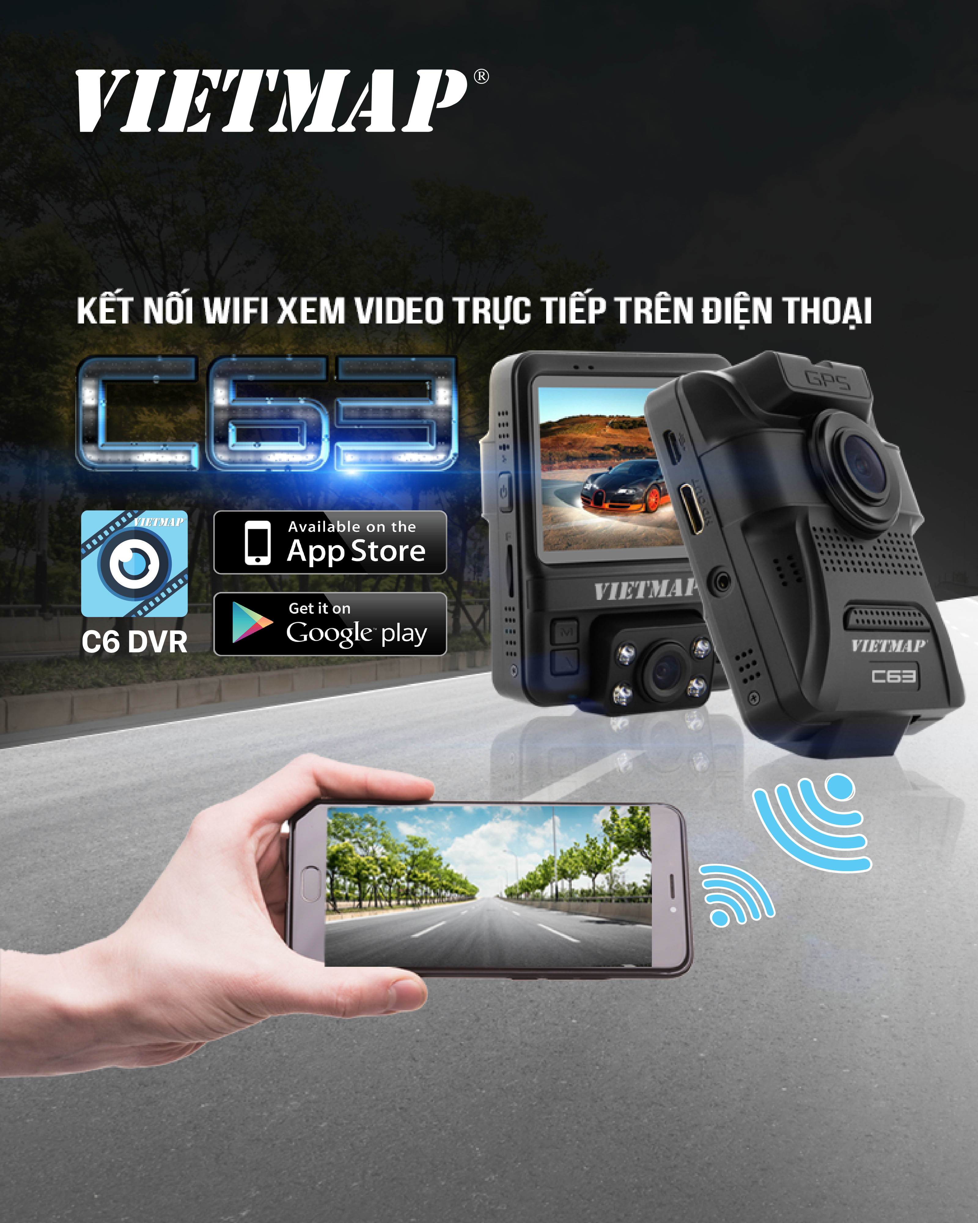 Camera Hành Trình Ô tô  Độ Phân Giải Ultra HD 4K  Ghi Hình Trước Sau Tích Hợp Cảnh Báo Giao Thông Bằng Giọng Nói Wifi Tích Hợp Thẻ Nhớ 32GB VIETMAP C62S - Hàng Chính Hãng