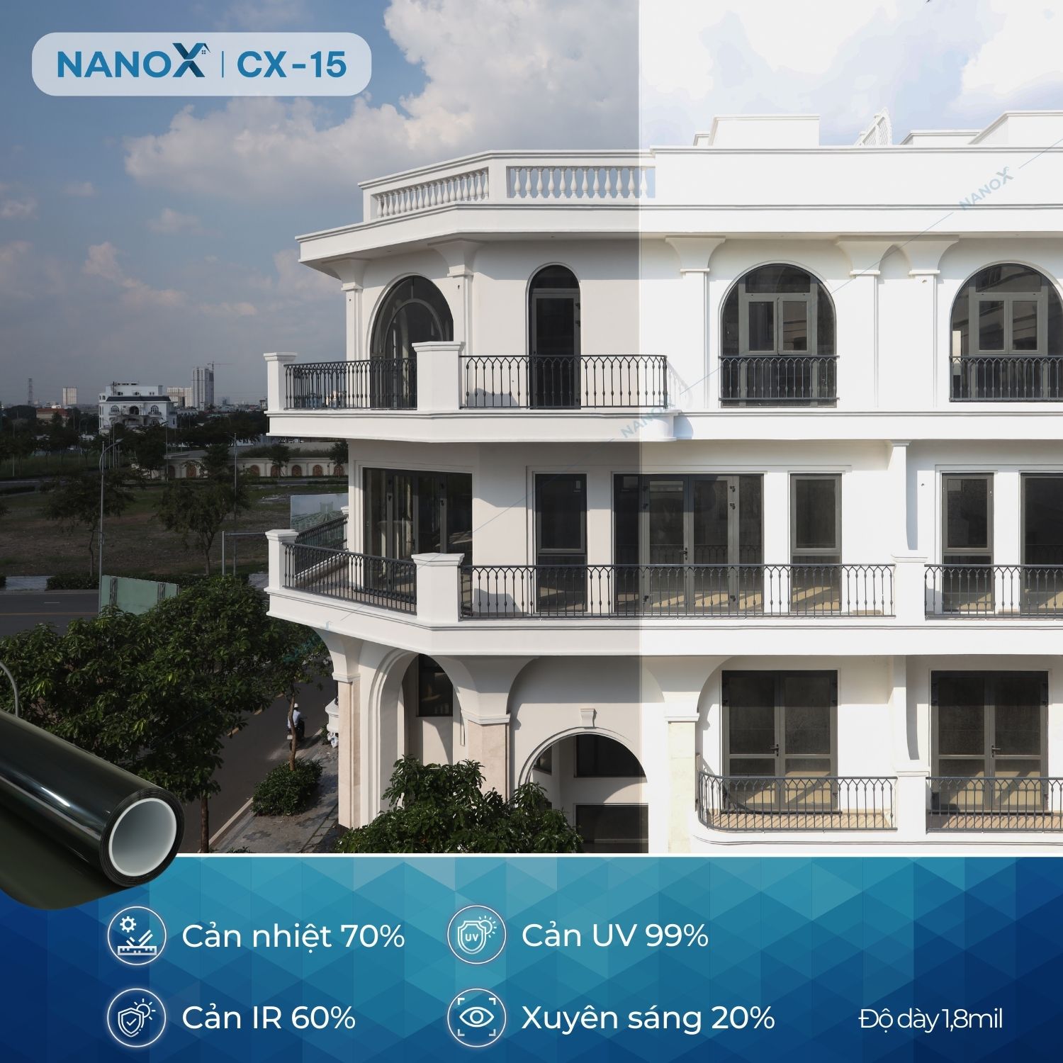 Phim cách nhiệt kính sau/kính hậu ô tô chống nắng nóng, chống UV, chống nhìn trộm NanoX