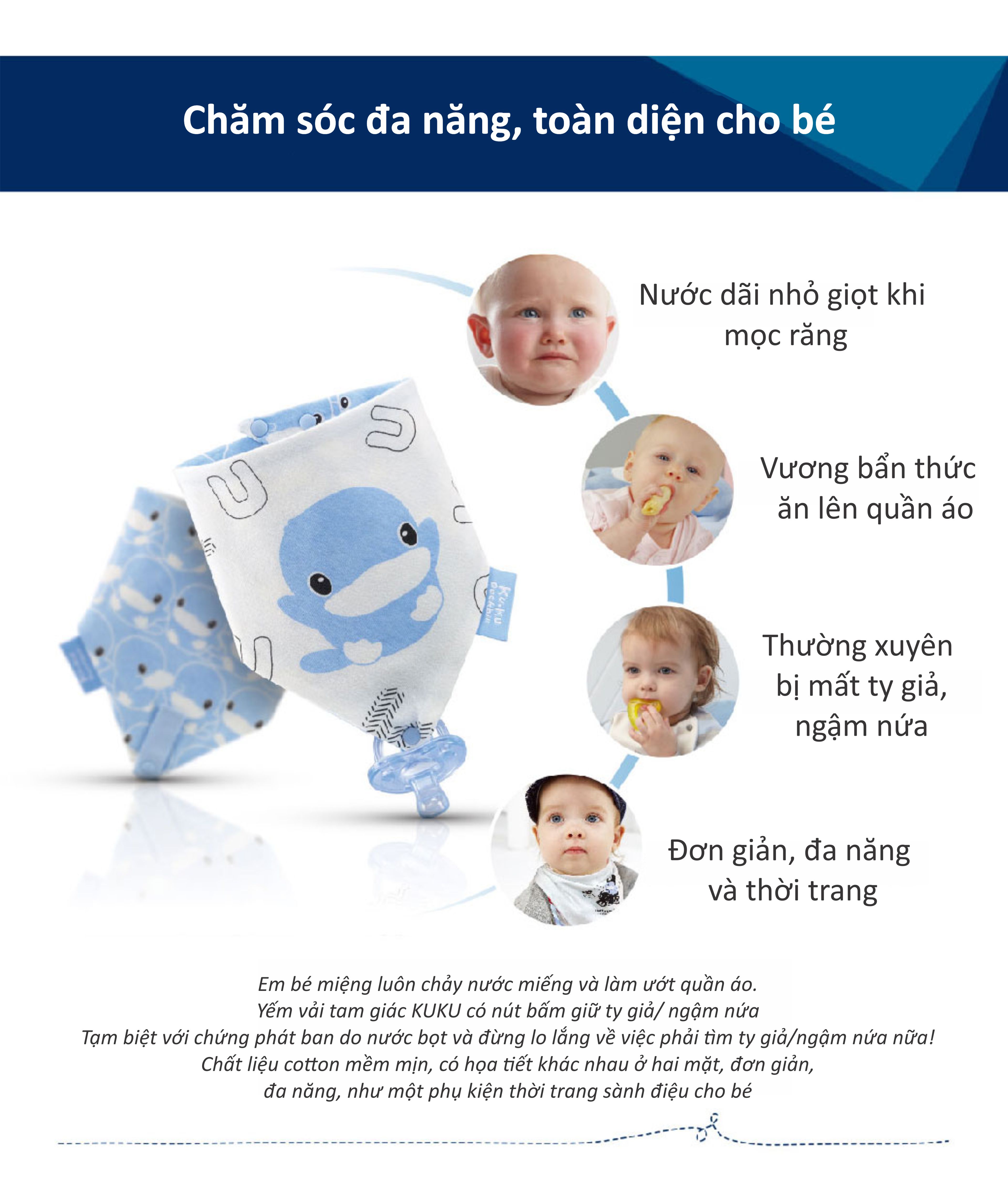 YẾM VẢI TAM GIÁC CHO BÉ CÓ NÚT BẤM GIỮ TY GIẢ/ NGẬM NƯỚU KU2248 - SET 2 CÁI (MÀU XANH)