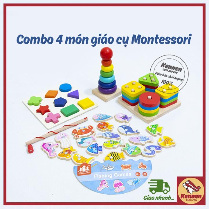 Combo 4 món đồ chơi tư duy gỗ cho bé từ 1-2 tuổi
