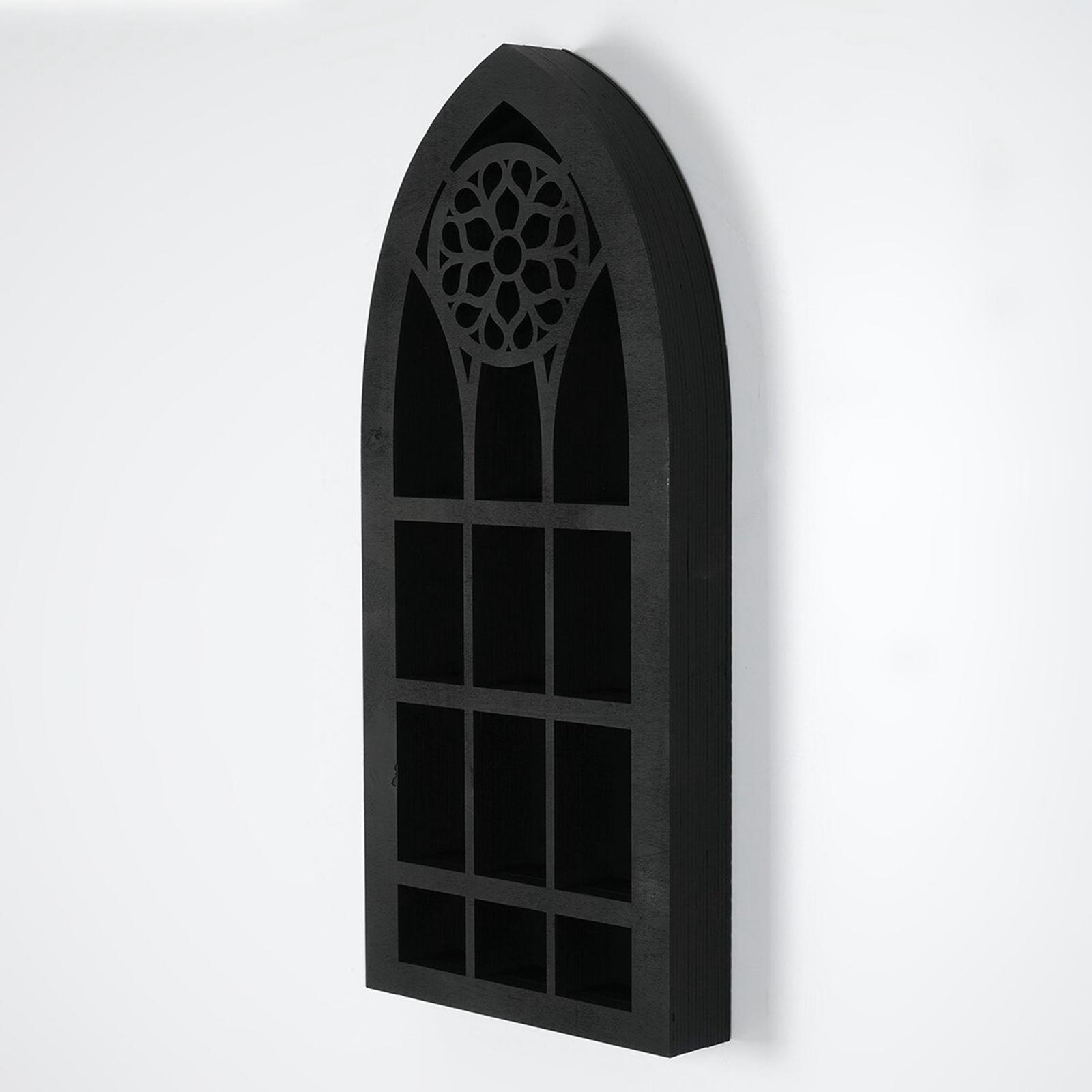 Wall Decor Display Shelf Church Window Design Black Wooden Shelf for Wall Figurine Display Shelf for Bathroom Gothic Room Decoration Office