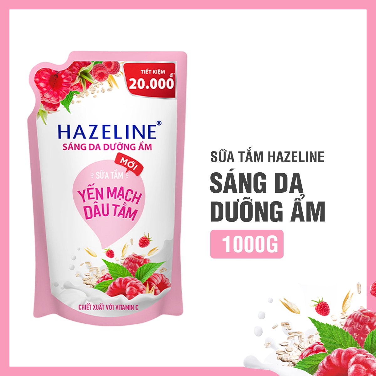 Sữa Tắm Trắng Da Hazeline Dưỡng Thể Thiên Nhiên Yến Mạch Dâu Tằm Sáng Da Dưỡng Ẩm 1Kg